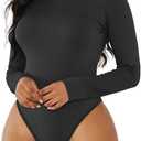 American Trends Womens Long Sleeve Bodysuit Mock Turtleneck Body Suit Tops Sexy Fashion Going Out Leotards Jumpsuit (Small, Black)
