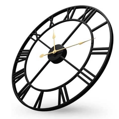 Large Wall Clock for Living Room Mantel Decor, 36 Inch Wall Clock Battery Operated, Metal Round Roman Numeral Big Black Clock for Bedroom, Home, Kitchen, Office, Wall Decor