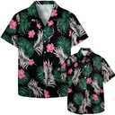 Hawaiian Dad and Son Matching Shirts - Floral Print Short Sleeve Button Down Cute Fathers Gift Set Baby Clothes, Medium
