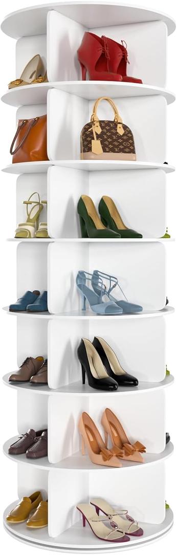 7 Tier Rotating Shoe Rack Tower, Free Standing 360 Shoe organizer Lazy Susan, Bag Display Rack Storage Round Carousel, Neat and Elegant Shoe Storage Solution