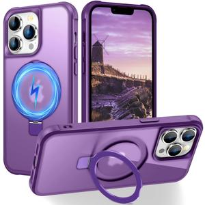 PIXIU Strong Magnetic for iPhone 13 Pro case Compatible with Mag-Safe, Built-in Invisible Stand,Military Shockproof Slim Protective Matte Phone Cover for iPhone 13 Pro 6.1"-Purple