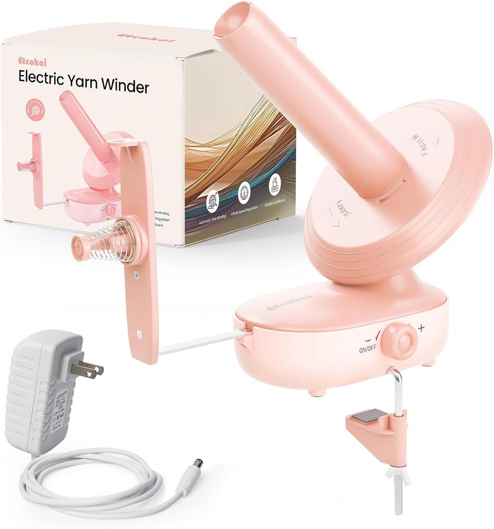 Yarn Winder, Electric Yarn Ball Winder with Stepless Speed at 2 Min/Ball and Large Capacity Up to 10oz, Automatic Knitting Tool Supplies for Crocheting and Knitting, Patented (Pink)