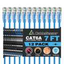 CableGeeker Patch Cables Cat6a 7ft (12 Pack) Slim, Cat6 Ethernet Patch Cable 10G Support, Snagless RJ45 Cat 6 Patch Cable for Patch Panel to Switch, Flexible Network Cable - 7 Feet Blue