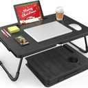 BUYIFY Portable Foldable Laptop Desk for Bed and Couch, Adjustable Lap Desk with Cup Holder and Phone Holder, Ideal for Working, Reading, Writing, and Breakfast (Black)