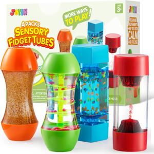 JOYIN 4-Pack Fidget Tubes for Kids, Sensory Tubes, Stress Relief Toy, Speech Therapy Materials, Calming Toys for Children with Autism, Calm Down Corner Supplies, Easter Presents for Toddlers