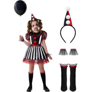 Spooktacular Creations Clown Costume for Girls, Halloween Evil Clown Costume for Kids, Halloween Role Play & Dress Up (Medium(7-8 yrs))