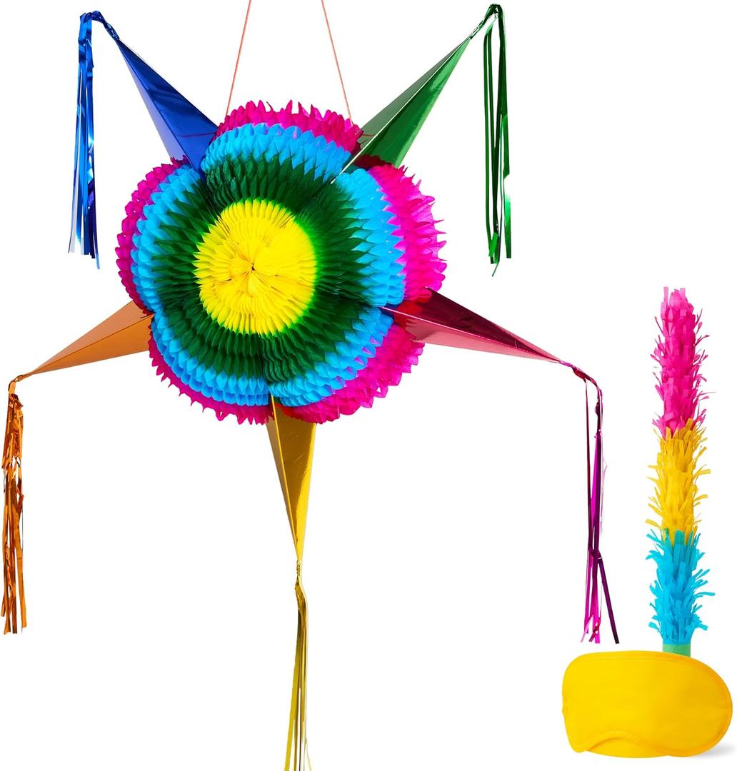 JOYIN 33 Inch Large Star Pinata, Foldable Mexican Fiesta Pinata with Vibrant Honeycomb Center, Traditional Colorful Party Decorations for Cinco De Mayo, Kids Birthday Supplies & Taco Tuesday