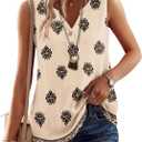 Micoson Summer Tank Tops for Women V Neck Sleeveless Tops Chiffon Casual Loose Flowy Button Down Boho Tshirt 2026 (Beige) L