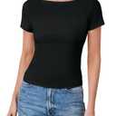Dwnval Womens Cute Boat Neck Long Sleeve Crop Tops Soft Ribbed Knited Cropped Tees (S#Black, XL)