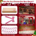 2 x Christmas Velvet Bows Garland, 10ft Pre-Strung Christmas Garland Banner with 15 Bows, Indoor Vintage Elegant Velvet Ornaments Home Decorations Decor for Tree Mantle Stair Party Wall Office, Pink