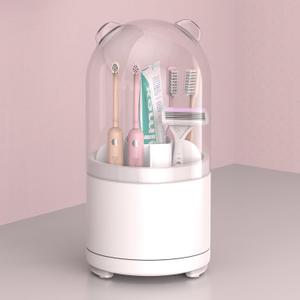 White Toothbrush Holders for Bathroom, Kids Rotating Electric Tooth Brush Holder with Lid, Cute Bathroom Toothpaste and Toothbrush Storage Sink Caddy Organizer Countertop Accessories
