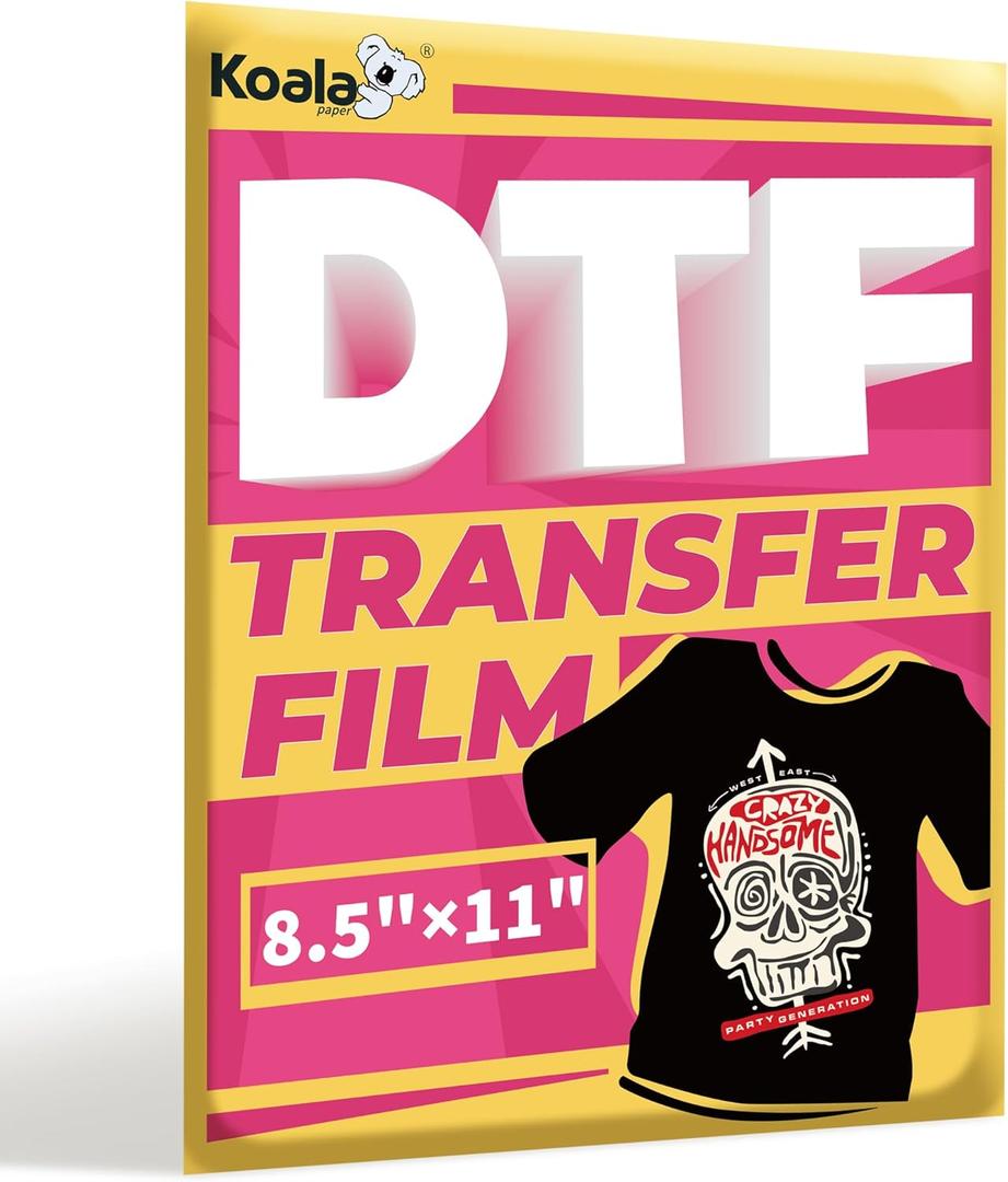 Koala Paper DTF Transfer Film 8.5 x 11 Inch, 50 Sheets for DTF and Sublimation Inkjet Printers, Direct to Film Printing on All Fabrics
