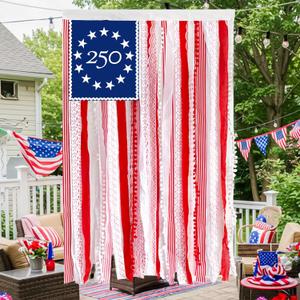 4th of July Decorations 4 x 2.3 Ft Rag American Flag Banner Memorial Day Patriotic Decor Fourth of July Independence Day Supplies 250th Anniversary Accessories for Indoor Outdoor Yard