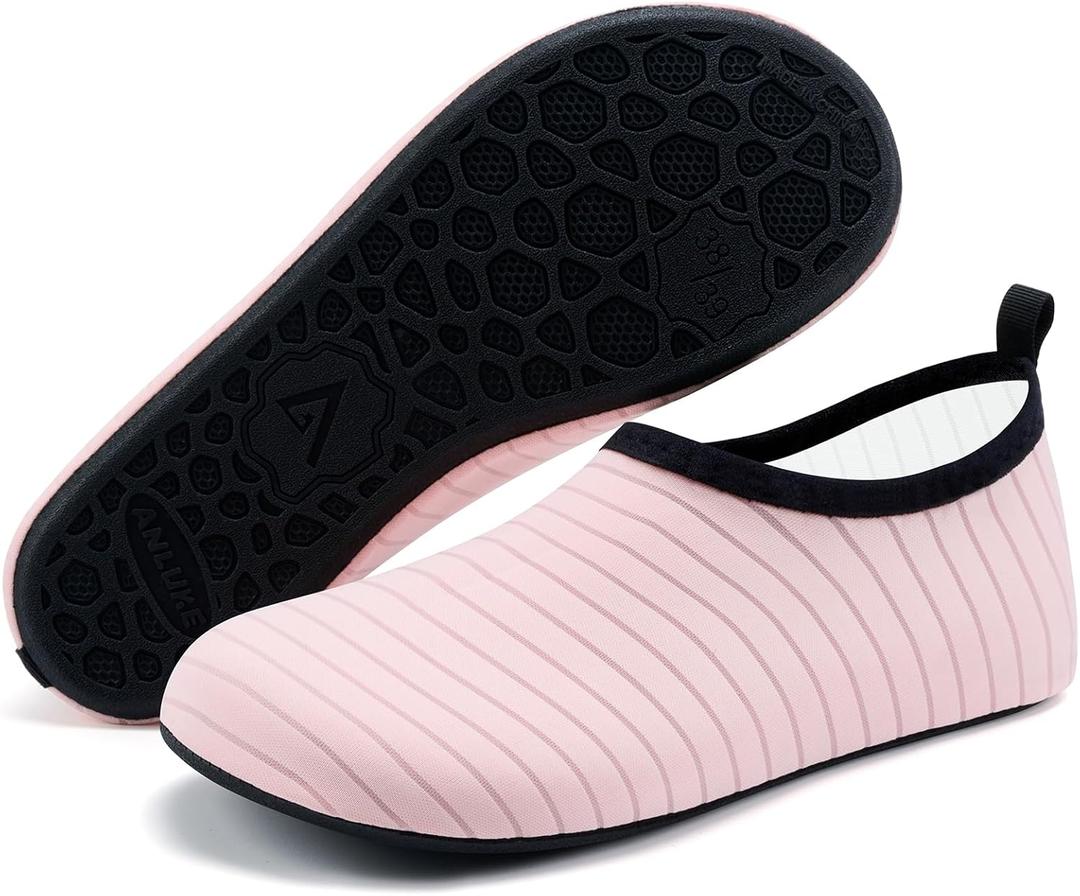 ANLUKE Water Shoes Barefoot Aqua Yoga Socks Quick-Dry Beach Swim Surf Shoes for Women Men (10-11 Women/9-10 Men, Pink)