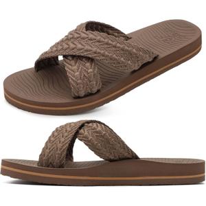 COFACE Womens Orthopedic Sandals Comfortable Orthotic Soft Cushion Recovery Plantar Fasciitis Walking Slip On Ladies Cloud Cross Slides for Woman Size 5-11 (9, Brown)