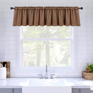 MIULEE Blackout Valance Mocha Rod Pocket Thermal Insulated Window Treatment Tiers Solid Short Curtain for Small Window Bedroom 52 x 18 Inches 1 Panel, Cappuccino Brown