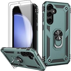 LUMARKE for Galaxy S23 FE Case with Screen Protector,Pass 16ft. Drop Tested Military Grade Protective Phone Cover with Magnetic Ring Kickstand Compatible with Car Mount Holder Pine Green