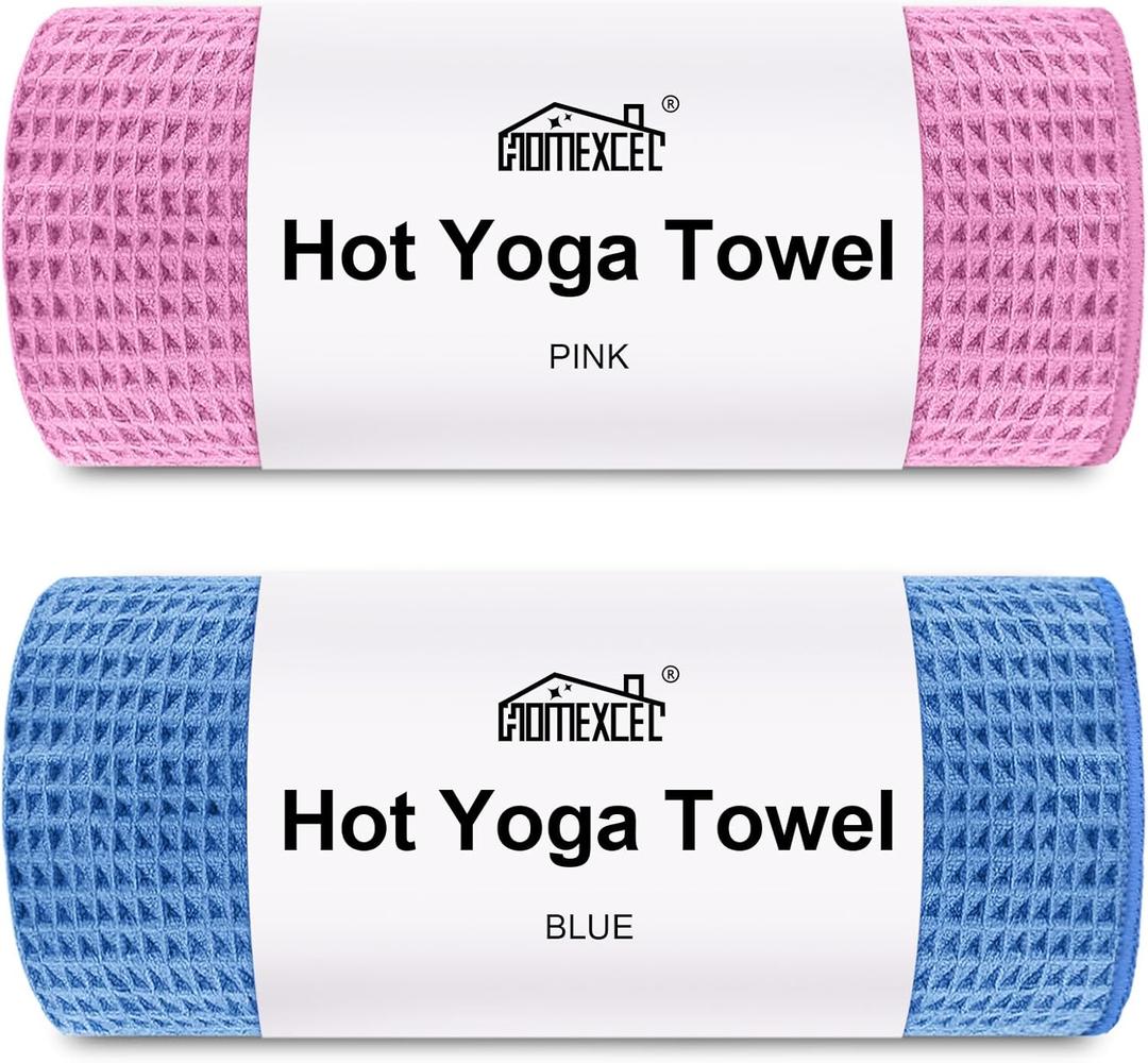 HOMEXCEL Hot Yoga Towels 2 Pack, (26.5" x 72") Non-Slip & Ultra-Absorbent Microfiber Yoga Mat Towels for Hot Yoga, Pilates, Exercise, Fitness, Bikram and Workout, Blue/Pink
