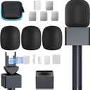 Handheld Adaptor for Interview Mic, Mic Handle Compatible with DJI, Rode and All Lav Microphone, Wireless Microphone Handle, Mic Holder with 3 Pop Filter and Flag Station for Vlogging, Reports