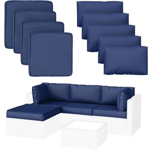 9 Pack Patio Cushion Covers Outdoor Furniture Cushion Slipcovers Replacement Waterproof with Zipper for 5 Pcs Patio Furniture Set, Covers Only, Blue