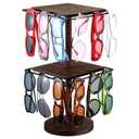 Chunful Rotating Sunglasses Organizer 360 Sunglass Display Stand 2 Tier Wooden Eyewear Display Holder Rack with Base Glasses Storage for Multiple Pairs Tabletop Dresser Desk (7.87x7.87x15.55)