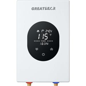 Electric Tankless Water Heater, GREATBEAR 12KW On Demand Water Heater Electric 240V, Point of Use Instant Hot Water Heater, With Self Modulating GT120W White