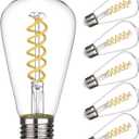 ST19(ST58) LED Edison Bulb, Vintage,6 Pack,Natural White 4000K, Antique Flexible Spiral LED Filament Light Bulb, Dimmable, 600LM, 6W Equivalent to 60W, E26 Base,Clear Glass