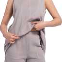 Women's 2025 Summer 2 Piece Sets Sleeveless Crewneck Two Piece Outfits Tank Top Match Wide Leg Shorts with Pockets (Gray, XL)