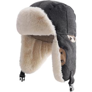 Harlang Trapper Hat with Faux Fur Lining, Ear Flaps, Adjustable Chin Strap (Black)