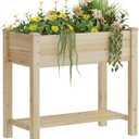 34x18x30.7'' Wooden Raised Garden Bed with Legs Wood Raised Garden Bed with Storage Shelf Elevated Planter Box for Vegetables Flowers Herbs Garden Planter for Backyard Patio Balcony (Natural, S)