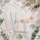 UNIQOOO 50 Sets Wedding Invitation Kit, Vellum Jackets for 5x7 Invitations w/Pink Satin Silk Ribbon& Eucalyptus Wax Seal Stickers, Wedding Invitation Accessories