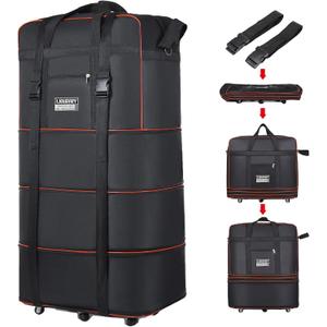 Expandable Large Capacity Travel Bag Oxford Cloth Duffel Bag with Wheels Lightweight Waterproof Travel Foldable Suitcase(Black)