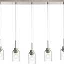 Lighting Contemporary Brushed Nickel Linear Chandelier Pendant Light 5 Lights Clear Seeded Glass Farmhouse Pendant Lighting Modern Dining Room Light Fixture for Living Room Kitchen Island