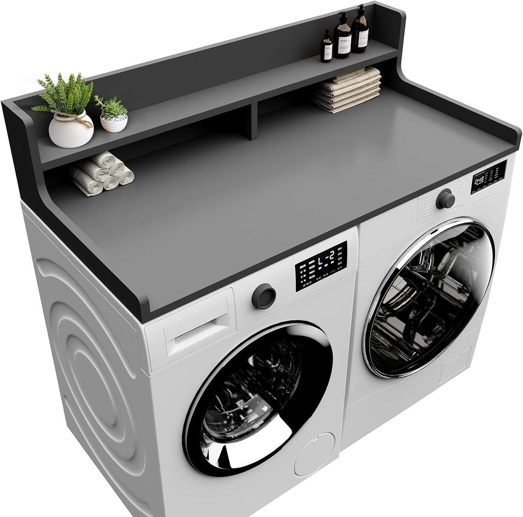 Washer Dryer Countertop, 54" x 27.55" 2-Tier Washer Dryer Topper with Edge, for Laundry Room Organization Gray