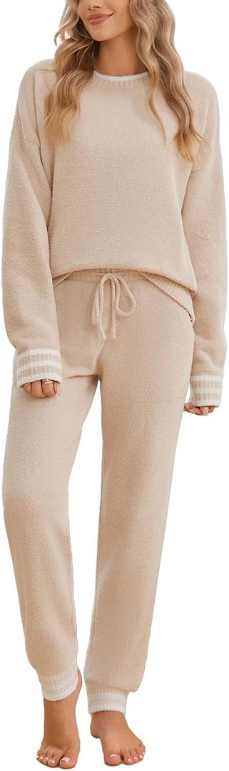 Snuggle Sac Ultrasoft Women's Pajama Set 2-Piece Lounge Set (Beige, S)