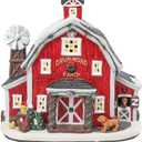 Yinns Christmas Village Houses, Ceramic Houses with Warm LED Light Ornamnet Xmas Village House Christmas Home Decorations (Red-ranch)