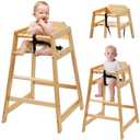 2 Pack Wooden High Chairs for Babies and Toddlers, Restaurant-Style Stackable High Chair with Commercial Grade Solid Wood for Dining Table & Kitchen, Easy to Clean Baby Booster Seat - Natural