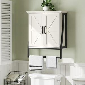 MXARLTR Bathroom Cabinet Wall Mounted Bathroom Wall Cabinet Above Toilet with Adjustable Shelf, 2 Barn Door Wall Cabinet for Bathroom Storage Wall Hanging Medicine Cabinet with Towel Bar (White)