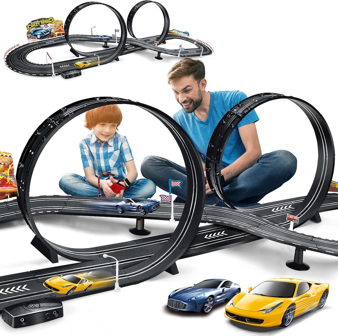 Kids Toy-Electric Powered Slot Car Race Track Set Boys Toys for 6 7 8-12 Years Old Boy Girl Best Gifts (Blue and Yellow Car)