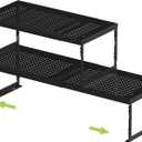 Jojocross Adjustable Stackable Metal Storage Shelf Organizer - Expandable Wire Rack with Perforations for Kitchen, Pantry, Bathroom, Cabinet & Office-Compact, Durable & Sturdy (2PACKS/Medium/Black)