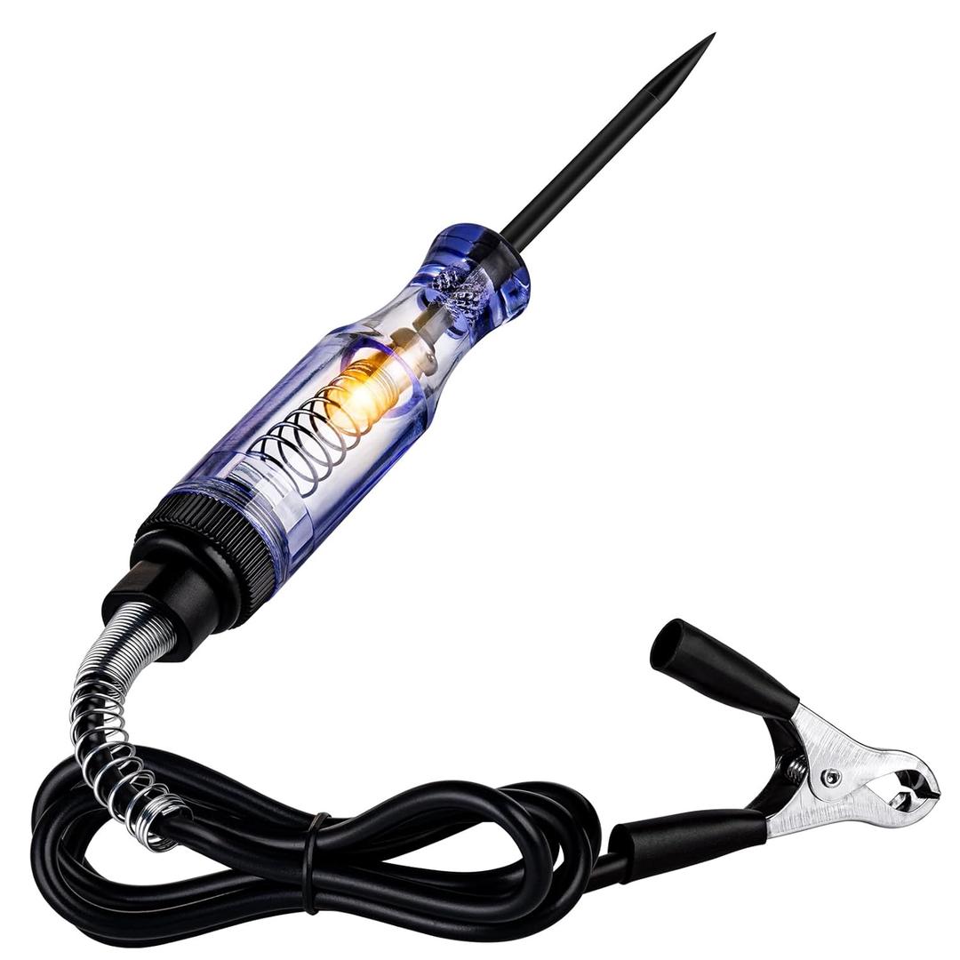 Test Light Automotive, 6V-12V-24V Circuit Tester with Light for Continuity Voltage Electrical Fuse Tester, Car Electric Tester Pen ABS Handle with Sharp Probe&Alligator Clip for Sedan, SUV, RV, Truck (Bright Tungsten Bulb)