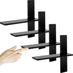 3/ 8" Thick Heavy-Duty Floating Shower Bench Brackets - 12" L x 2.5" W Wall Mount Bracket, Free Hanging T Shelf Support Brackets for Vanity, Granite Countertops, Dishwashers, Bench Seats (4-Pack)