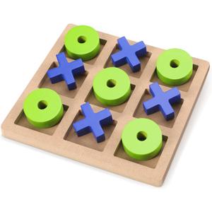 Seenelling Wooden Tic Tac Toe Game Tic Tac Toe Board Game 7 Inch Wood Board Table Top Living Room Decor Fun Family for Family Night Indoor Outdoor Party Adults Classic Travel(Blue Green)