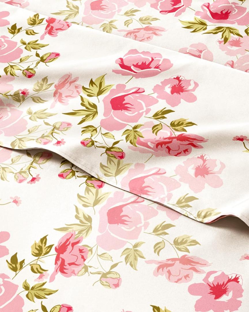 Floral Sheets - Pink Floral Bed Sheet Set - 1 Flat, 1 Fitted & 1 Pillowcase w/ Deep Pockets - Comfy, Wrinkle & Fade Free - Boho Botanical Bedding - Ultra-Soft, Breathable & Cooling - Twin XL Size Set