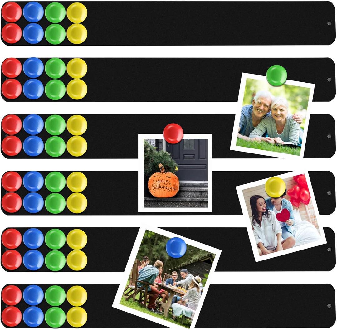 6 Pcs 15" x 2" Magnetic Display Board Souvenir Bulletin Board Strip Set with 48 Pcs Colorful Magnet for Office Home Wall Display Notes, Photos(Black)
