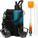 Insulated Water Bottle 40oz,Triple Wall Vacuum Stainless Steel(Dishwasher Safe),Leak Proof & Non-BPA, Flask Jug with Paracord Handle & Straw Spout Lids Sports Gradient indigo blue/black