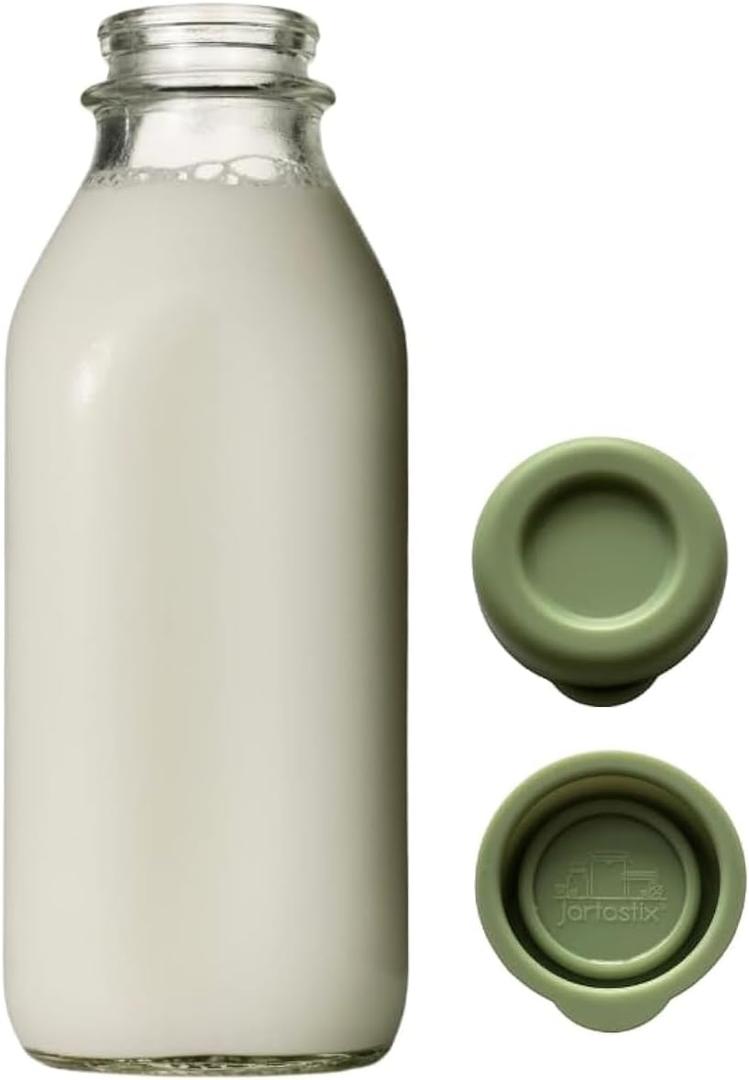 Jartastix Silicone Replacement Caps | 48mm Diameter Bottle Lids That Fit Perfectly Stanpac & Libbey Milk Glass Bottles | Reusable, Long-Lasting and Easy to Clean Bottle Caps (Green, 2 Pack)