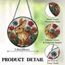 Easter Bunny Flower Stained Glass Window Hanging, Bunny Rabbit Floral Sun Catchers Indoor Window Round Glass Wall Art Decor, Easter Rabbit Suncatcher Wall Hanging Decorations, 7.9x7.9 inch