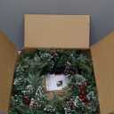 Christmas Wreath Snowy Pre-lit 24 inch with 50 Light & Pine Cone, Artificial Christmas Wreaths for Front Door with Lights, Wreath for Christmas Decoration Door Windows Wall Green