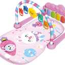 Baby Play Mat for Babies 0-6 Months, Piano Tummy Time Activity Mat with Music, Play Mat for Babies with 5 Linkable Toys Pink